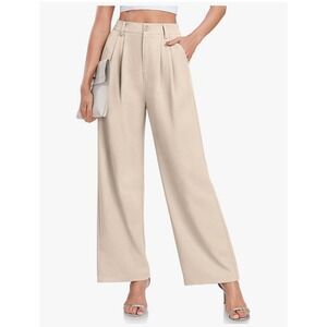 TARSE Wide Leg Pleated Dress Pants Elastic Waist‎ Casual Trousers M